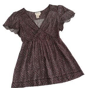 Vintage Y2K Babydoll M Blouse Peasant Flutter Sleeve Black Red Whimsigoth Boho